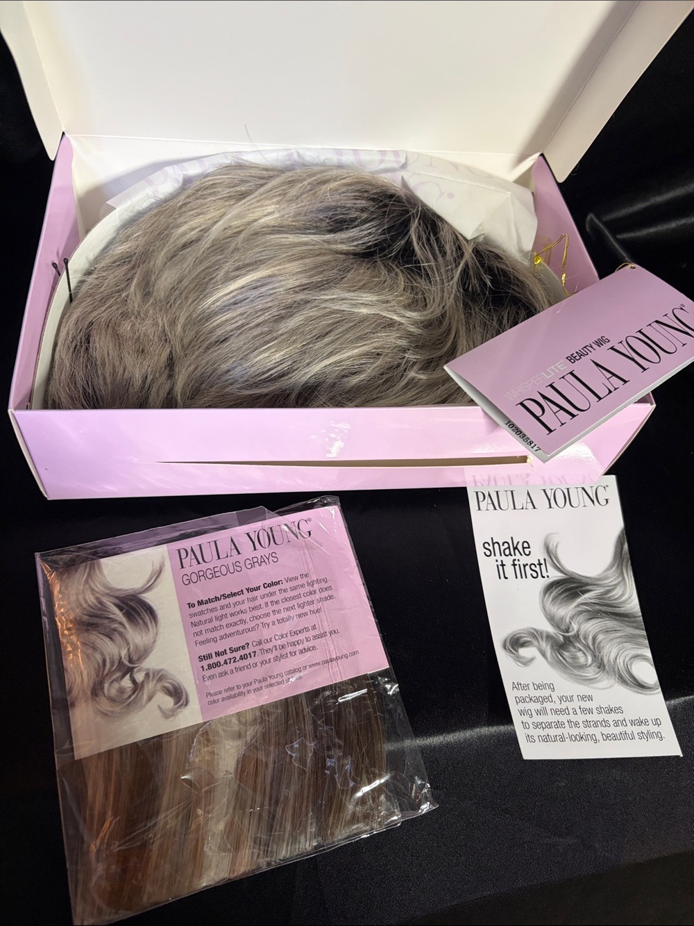 NEW Paula Young Janine A5543 Rooted Silver Wig 56/60A#1B WhisperLite NOS